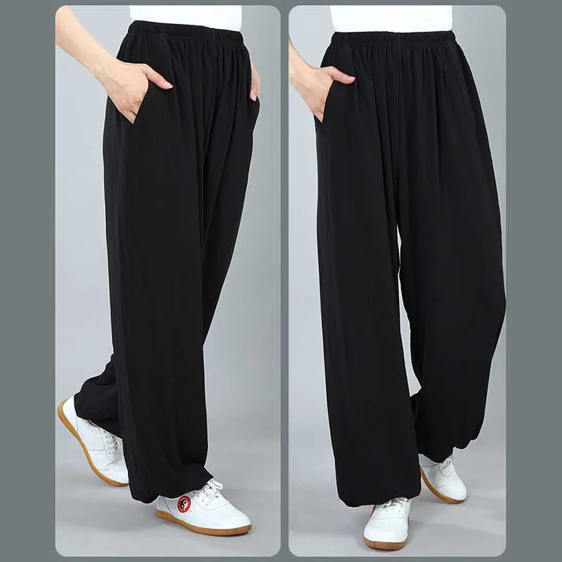 Buddha Stones Letnie Unisex Elastyczna Talia Tai Chi Kung Fu Qigong Praktyka Bawełna Oddychające Spodnie Z Kieszeniami - Image 7