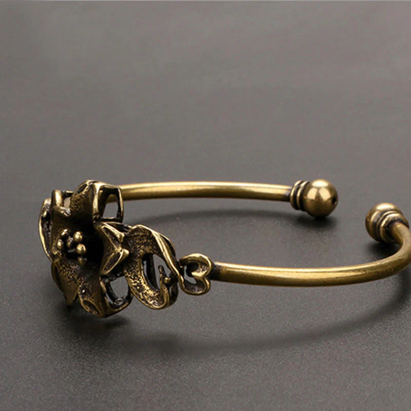Buddha Stones Kwiaty Liście Miedź Mosiądz Szczęście Uzdrawiająca Bransoletka Mankiet Bangle - Image 3