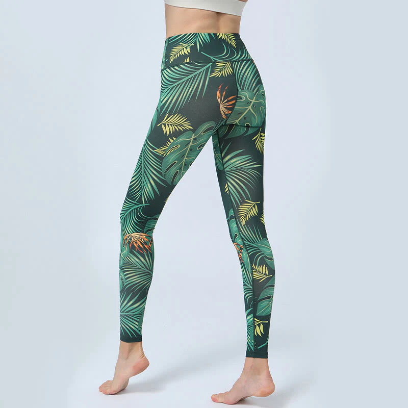 Buddha Stones Liście Nadruk Sport Fitness Joga Wysoki Stan Legginsy Damskie Spodnie do Jogi - Image 4