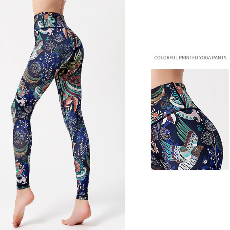 Buddha Stones Liście Ptaki Nadruk Spodnie Sport Fitness Joga Taniec Legginsy Damskie Spodnie do Jogi - Image 9