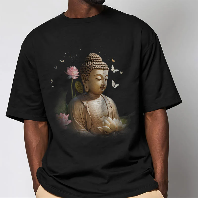 Buddha Stones Lotos Motyl Medytacja Budda Koszulka T-shirt - Image 5