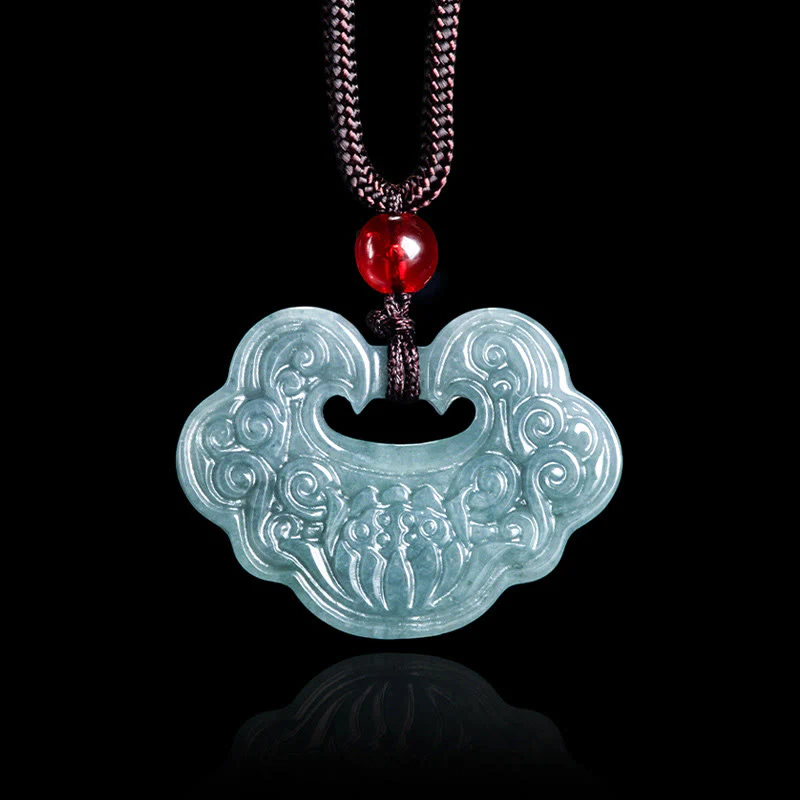 Buddha Stones Lotos Rzeźbiony Jade Ruyi Obfitość Dobrobyt Obfitość Naszyjnik Wisiorek - Image 2
