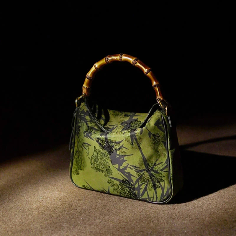 Buddha Stones Lush Bamboo Handle Xiangyunsha Silk Torebki typu crossbody - Image 3
