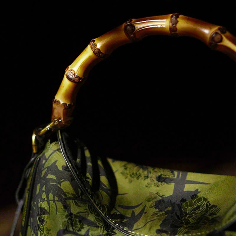 Buddha Stones Lush Bamboo Handle Xiangyunsha Silk Torebki typu crossbody - Image 8