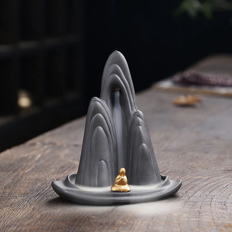 Buddha Stones Małe Góry Mnicha Płynąca Woda Fioletowa Glina Ceramiczna Uzdrawiająca Kadzidło Zwrotne Dekoracja Palnika