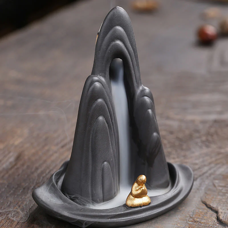 Buddha Stones Małe Góry Mnicha Płynąca Woda Fioletowa Glina Ceramiczna Uzdrawiająca Kadzidło Zwrotne Dekoracja Palnika - Image 5