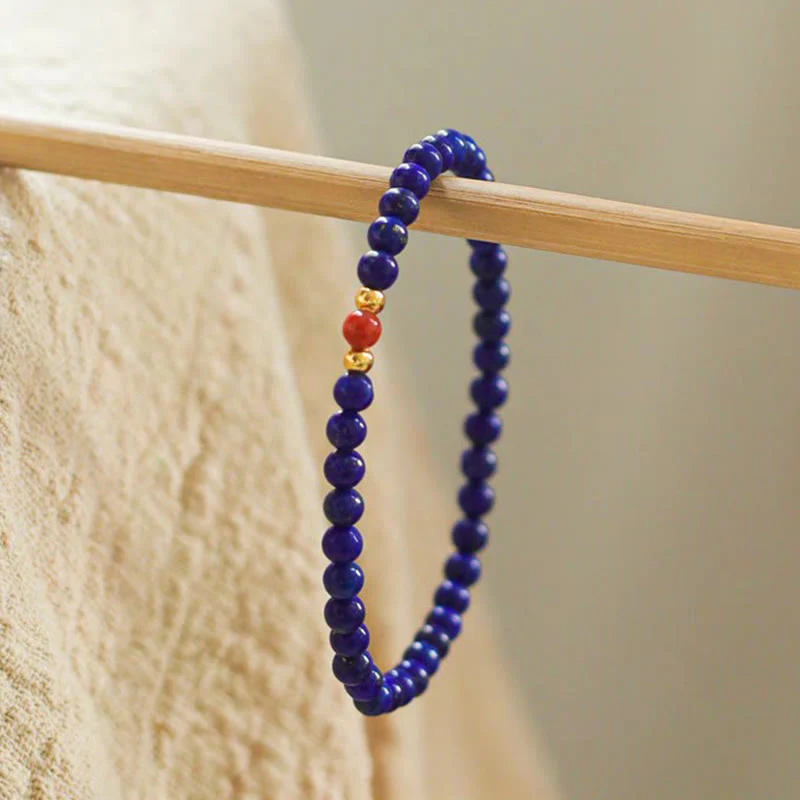 Bransoletka z Buddha Stones, małych lazurytów, lapis lazuli, cynobru, ultracienkich koralików - Image 2