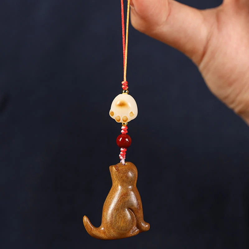 Buddha Stones Małe Liście Czerwone Drzewo Sandałowe Zielone Drzewo Sandałowe Siedzący Kot Uspokajający Telefon Wiszący Dekoracja - Image 11