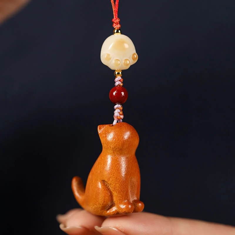 Buddha Stones Małe Liście Czerwone Drzewo Sandałowe Zielone Drzewo Sandałowe Siedzący Kot Uspokajający Telefon Wiszący Dekoracja - Image 15