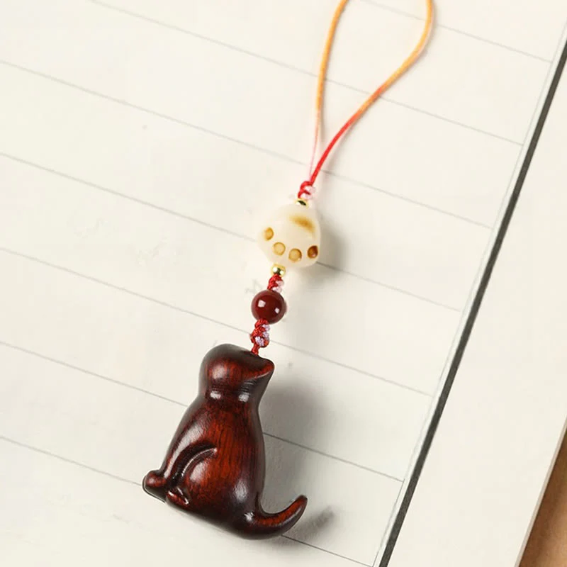 Buddha Stones Małe Liście Czerwone Drzewo Sandałowe Zielone Drzewo Sandałowe Siedzący Kot Uspokajający Telefon Wiszący Dekoracja - Image 7