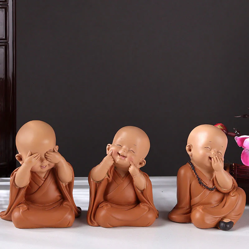 Buddha Stones Małe Mini Medytacja Modlący się Mnich Spokój Żywica Dekoracja Domu - Image 12