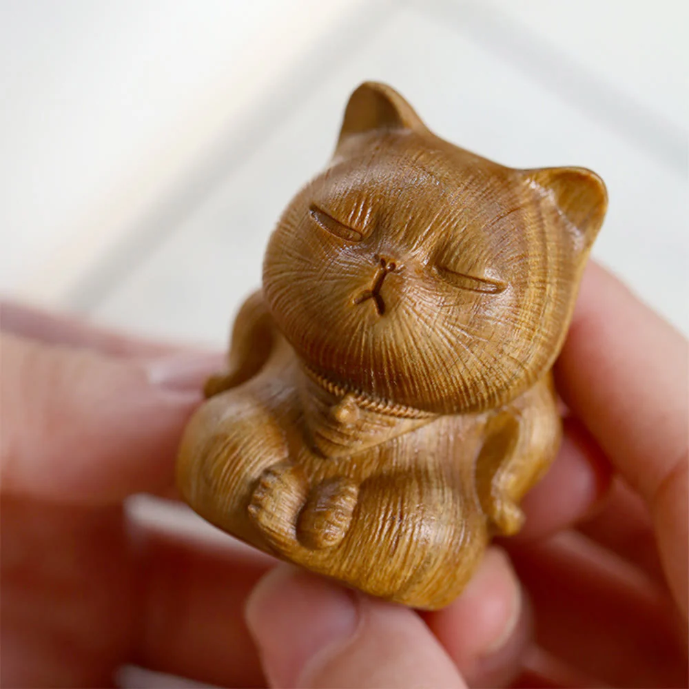 Buddha Stones Małe Mini Zielone Drzewo Sandałowe Szczęśliwy Kot Rzeźbione Uspokajające Dekoracje - Image 10