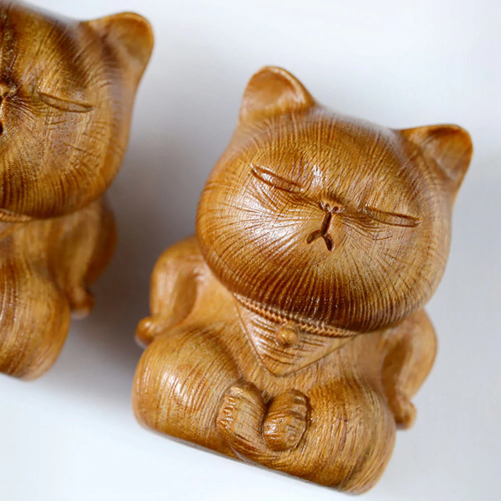 Buddha Stones Małe Mini Zielone Drzewo Sandałowe Szczęśliwy Kot Rzeźbione Uspokajające Dekoracje - Image 11
