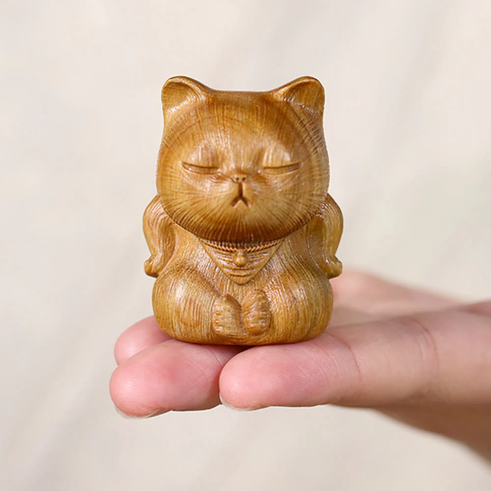 Buddha Stones Małe Mini Zielone Drzewo Sandałowe Szczęśliwy Kot Rzeźbione Uspokajające Dekoracje - Image 9