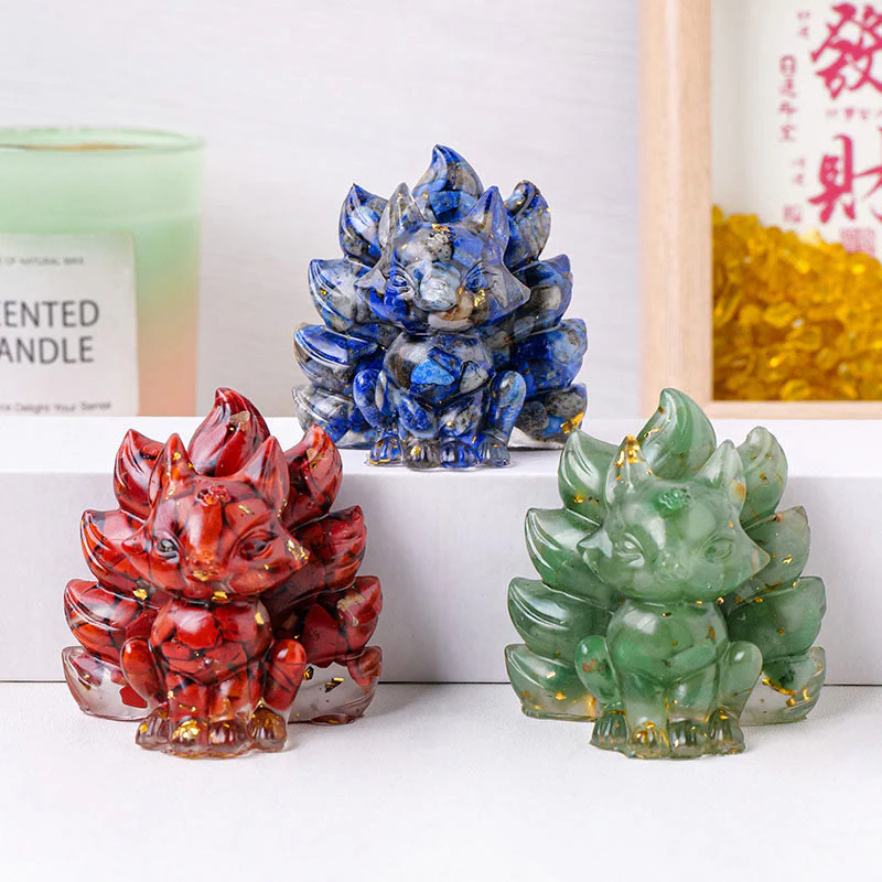 Buddha Stones Małe Różne Kamień Kwarc Truskawkowy Ametyst Zielony Awenturyn Dziewięcioogonowy Lis Uzdrawiający Dekoracja Domu