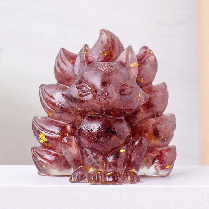 Buddha Stones Małe Różne Kamień Kwarc Truskawkowy Ametyst Zielony Awenturyn Dziewięcioogonowy Lis Uzdrawiający Dekoracja Domu - Image 2
