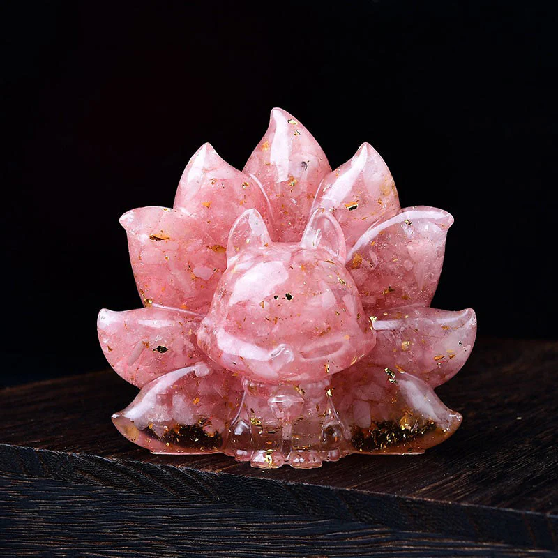 Buddha Stones Małe Różnorodne Kamień Różowy Kryształ Cytryn Ametyst Dziewięcioogonowy Lis Ciepło Dekoracja Domu