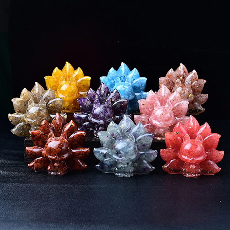 Buddha Stones Małe Różnorodne Kamień Różowy Kryształ Cytryn Ametyst Dziewięcioogonowy Lis Ciepło Dekoracja Domu - Image 2