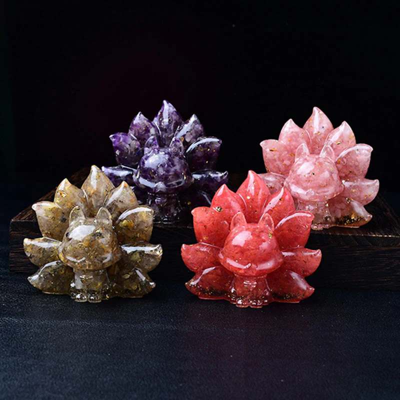 Buddha Stones Małe Różnorodne Kamień Różowy Kryształ Cytryn Ametyst Dziewięcioogonowy Lis Ciepło Dekoracja Domu - Image 32
