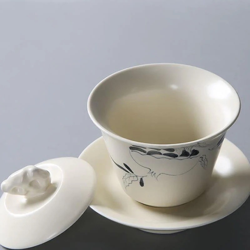 Buddha Stones malowane ręcznie granat hibiskus sosna lotos ceramiczny Gaiwan Sancai filiżanka do herbaty Kung Fu filiżanka do herbaty i spodek z pokrywką - Image 14