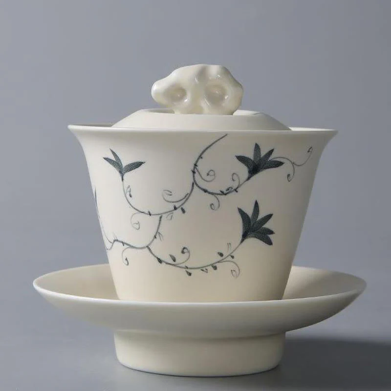 Buddha Stones malowane ręcznie granat hibiskus sosna lotos ceramiczny Gaiwan Sancai filiżanka do herbaty Kung Fu filiżanka do herbaty i spodek z pokrywką - Image 22