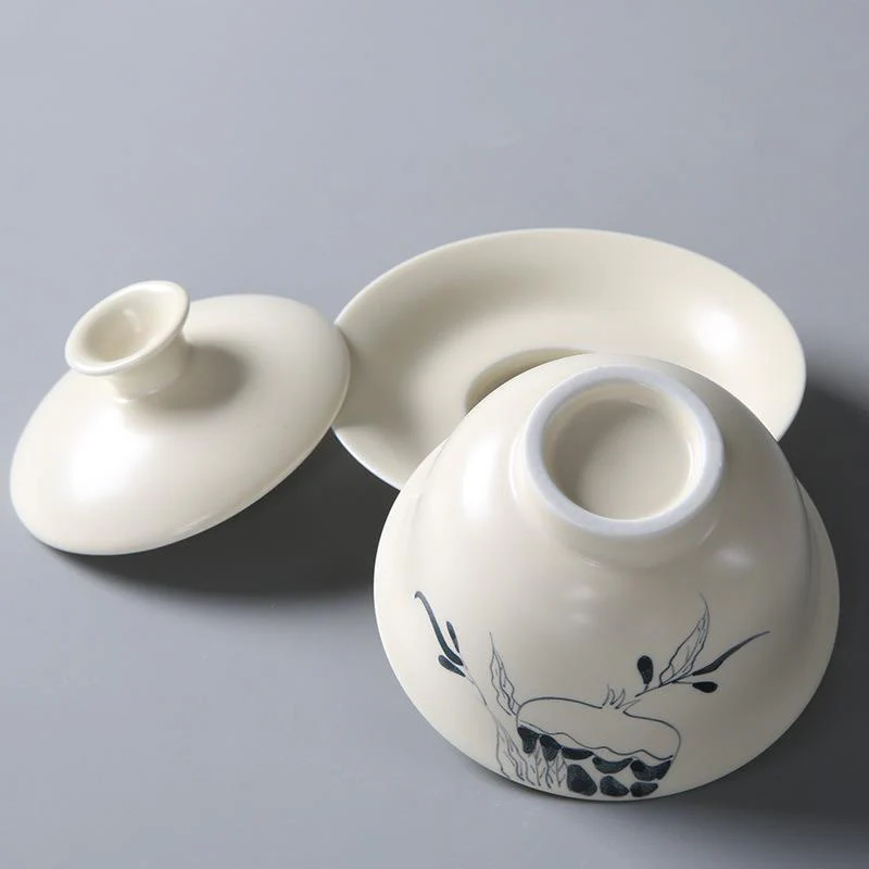 Buddha Stones malowane ręcznie granat hibiskus sosna lotos ceramiczny Gaiwan Sancai filiżanka do herbaty Kung Fu filiżanka do herbaty i spodek z pokrywką - Image 3
