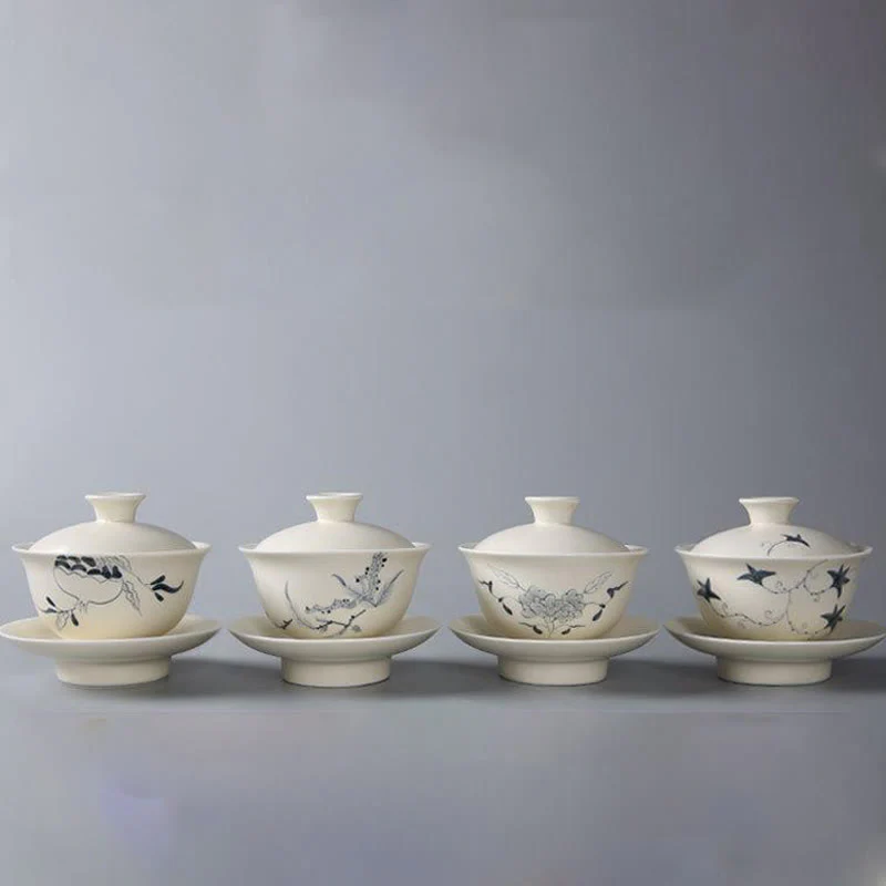 Buddha Stones malowane ręcznie granat hibiskus sosna lotos ceramiczny Gaiwan Sancai filiżanka do herbaty Kung Fu filiżanka do herbaty i spodek z pokrywką - Image 9