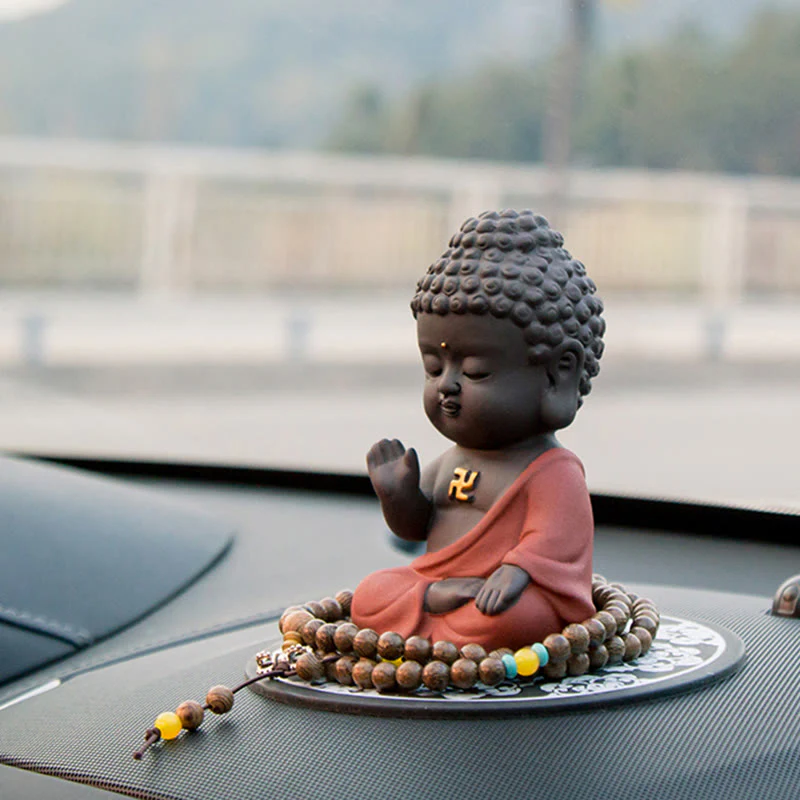 Buddha Stones Mały Budda Spokój Fioletowa Glina Dekoracja Biurka Domowego - Image 11
