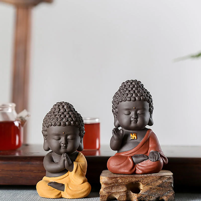 Buddha Stones Mały Budda Spokój Fioletowa Glina Dekoracja Biurka Domowego - Image 27
