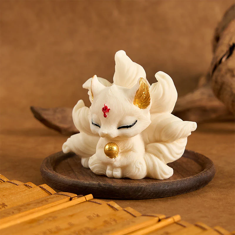 Buddha Stones Mały Dziewięcioogonowy Lis Rzeźbiony Kość Słoniowa Owoce Wsparcie Dekoracja Domu - Image 11