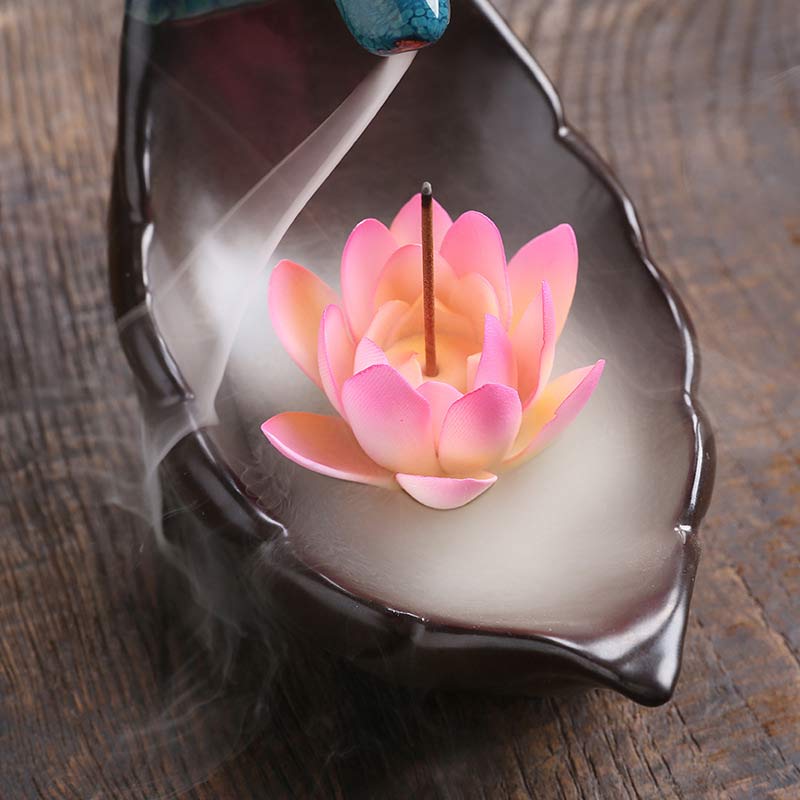 Buddha Stones Mały Jeleń Ceramiczny Lotos Medytacja Kadzielnica Dekoracja - Image 8