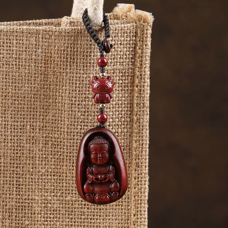 Buddha Stones Mały liść Czerwony Sandałowiec Budda Cynober Chiński Zodiak Amulet Ochrona Brelok - Image 5