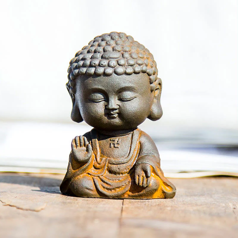 Buddha Stones Mały Medytujący Budda Żelazo Proszek Rdza Odlew Żywicy Statua Dekoracja Domu - Image 15