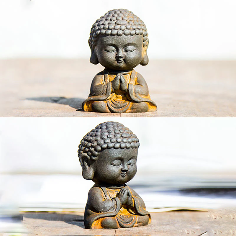 Buddha Stones Mały Medytujący Budda Żelazo Proszek Rdza Odlew Żywicy Statua Dekoracja Domu - Image 19