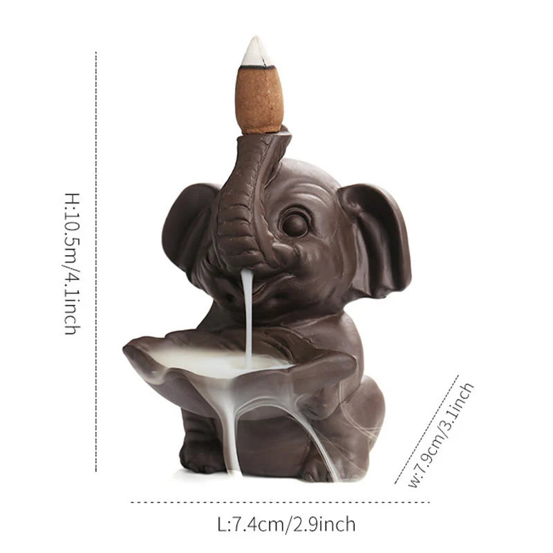 Buddha Stones Mały Słoń Trzymający Liść Fioletowa Glina Fontanna Dymna Z Przepływem Wstecznym Uzdrawiająca Kadzielnica Dekoracja - Image 16