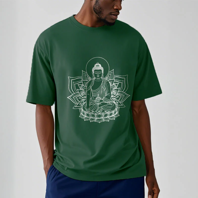 Buddha Stones Medycyna Budda Siedzący Na Postumencie Lotosu Koszulka T-shirt - Image 12