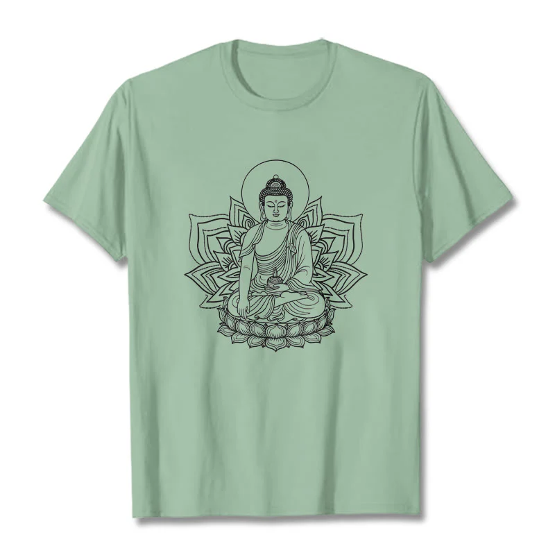 Buddha Stones Medycyna Budda Siedzący Na Postumencie Lotosu Koszulka T-shirt - Image 15