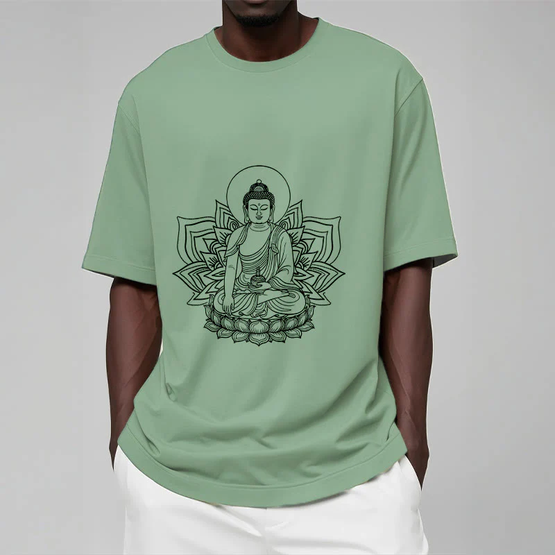 Buddha Stones Medycyna Budda Siedzący Na Postumencie Lotosu Koszulka T-shirt - Image 16