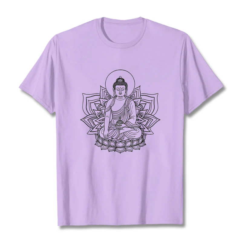 Buddha Stones Medycyna Budda Siedzący Na Postumencie Lotosu Koszulka T-shirt - Image 17