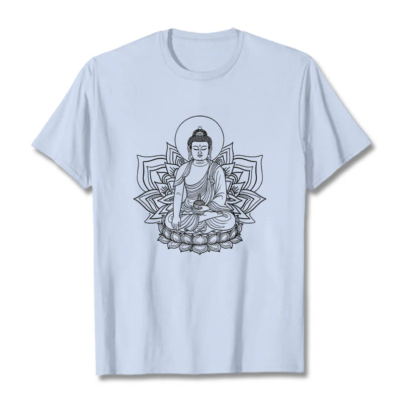 Buddha Stones Medycyna Budda Siedzący Na Postumencie Lotosu Koszulka T-shirt - Image 19