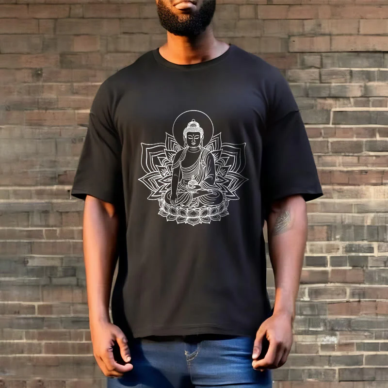 Buddha Stones Medycyna Budda Siedzący Na Postumencie Lotosu Koszulka T-shirt - Image 3