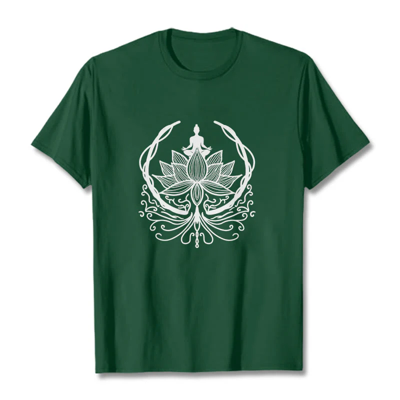 Buddha Stones Medytacja Budda Siedzący Wewnątrz Kwiatu Lotosu Koszulka T-shirt - Image 5