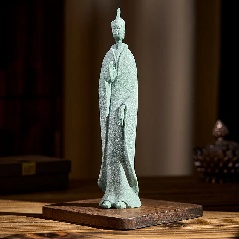 Buddha Stones Medytacja Stojący Budda Posąg z Piaskowca Dekoracja Domu 3,8*6,5*17 cm - Image 3