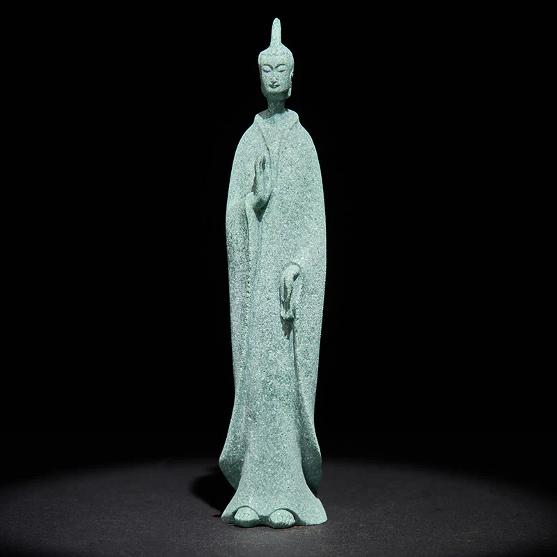 Buddha Stones Medytacja Stojący Budda Posąg z Piaskowca Dekoracja Domu 3,8*6,5*17 cm - Image 4