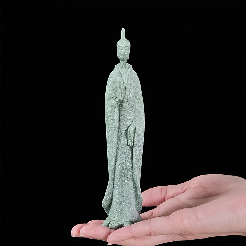 Buddha Stones Medytacja Stojący Budda Posąg z Piaskowca Dekoracja Domu 3,8*6,5*17 cm - Image 6