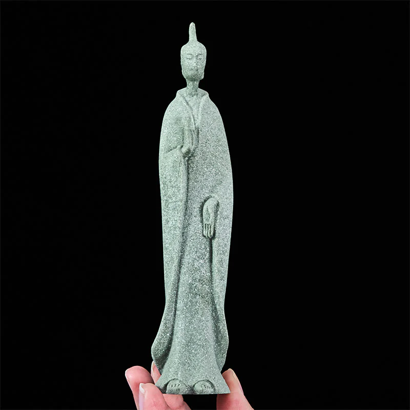 Buddha Stones Medytacja Stojący Budda Posąg z Piaskowca Dekoracja Domu 3,8*6,5*17 cm - Image 7