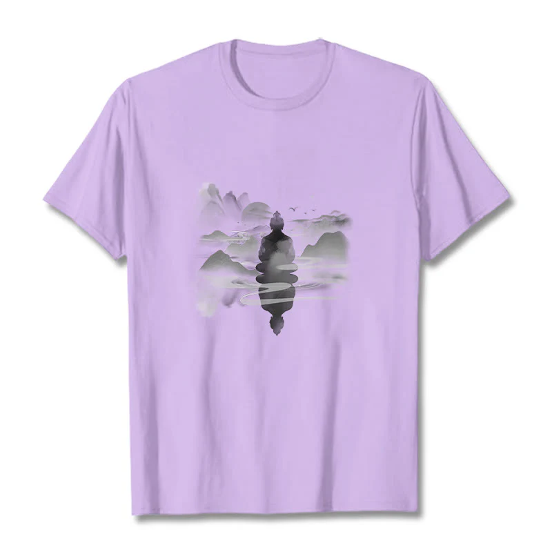 Buddha Stones Medytujący Budda Siedzący W Górach Wzór Bawełniana Koszulka T-shirt - Image 15