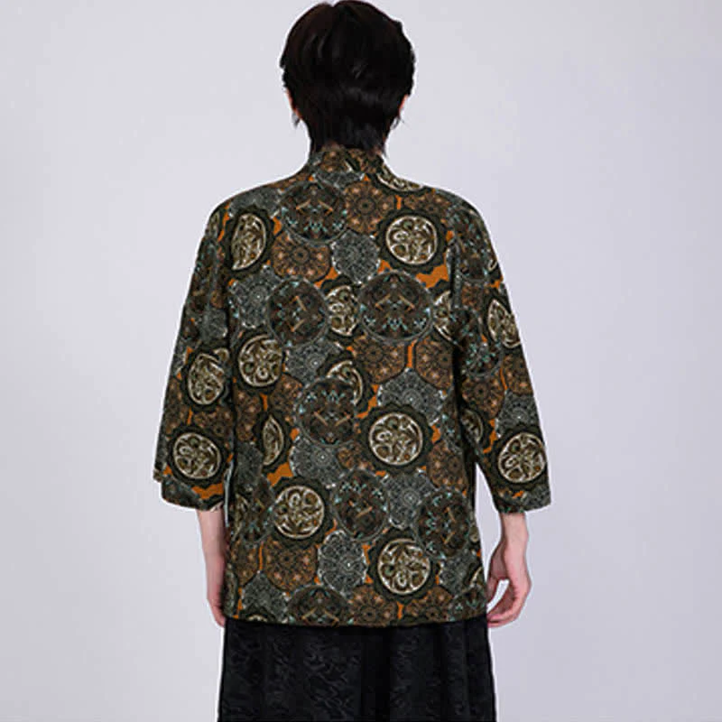 Buddha Stones Męskie kimono z krótkim rękawem z nadrukiem tropikalnych liści i mieszanki lnu - Image 18