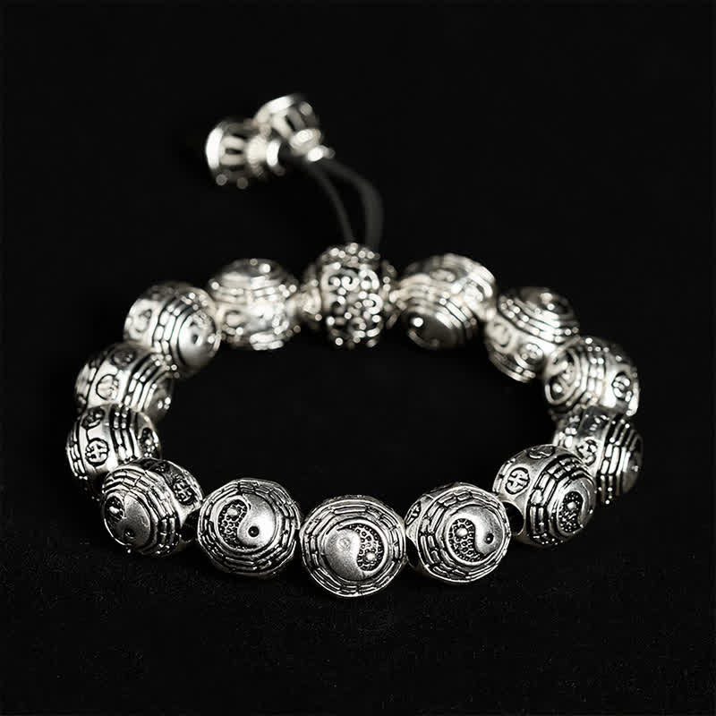 Buddha Stones Miedziana bransoletka z okrągłymi koralikami Bagua Yin Yang Harmony