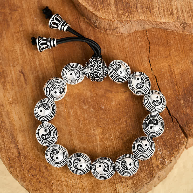 Buddha Stones Miedziana bransoletka z okrągłymi koralikami Bagua Yin Yang Harmony - Image 4